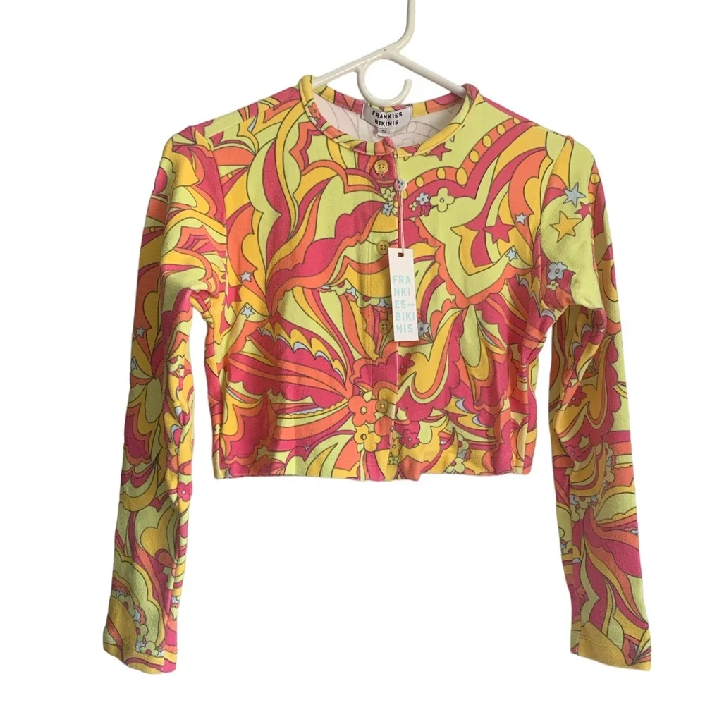 FRANKIES BIKINIS Neon Cheri Terry Cardigan size small